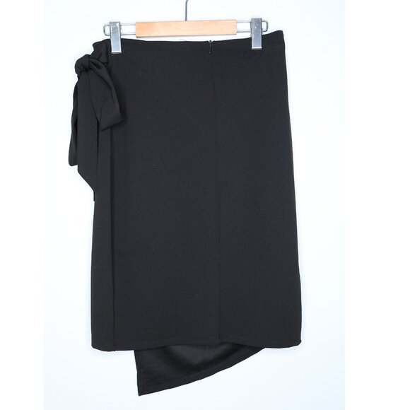Faith & Joy Black Asymmetrical Faux Wrap Skirt Side Tie Bow Skirt Black Tie - Picture 8 of 11